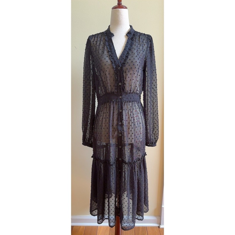 anthropologie Audrey Clip Dot Long Shirtdress Size 4 Black